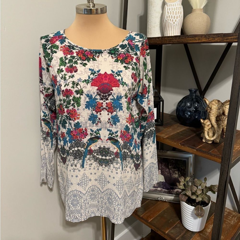 Johnny Was Nina Floral Print Challis Tunic Top Women’s Size Small